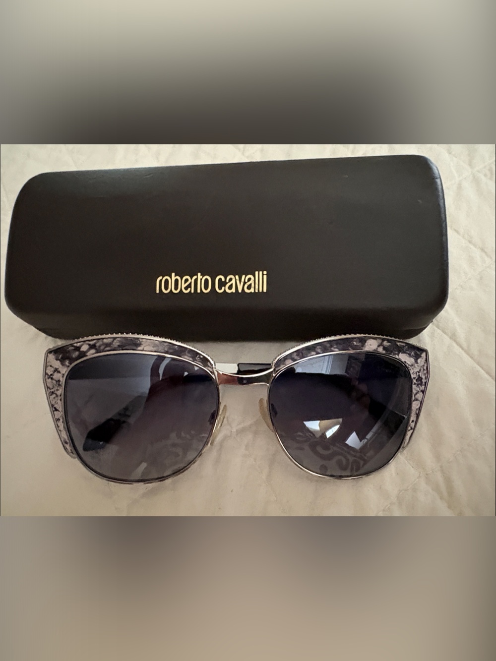 Women's Black and Silver Snake Patterned Sunglasses Roberto Cavalli!!!!!! EUC - Picture 2 of 6